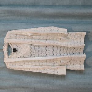 EUC Sz XS off white Bobeau pointelle knit cardigan with hood